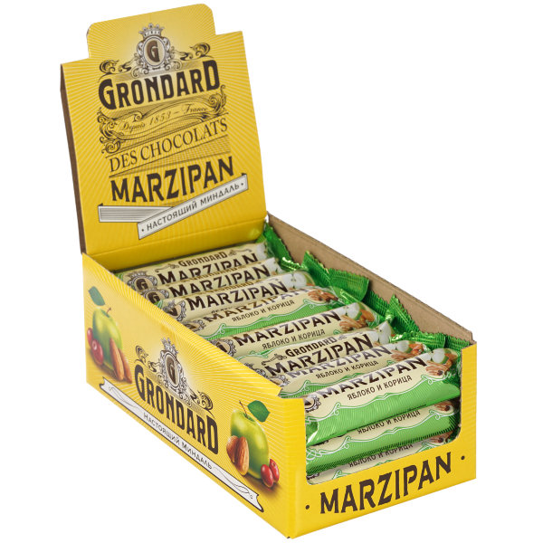 №1 TM Grondard     (9388) Батончики глазированные Марципановые Яблоко-Корица, (24шт по 50г)     в Чусовом
